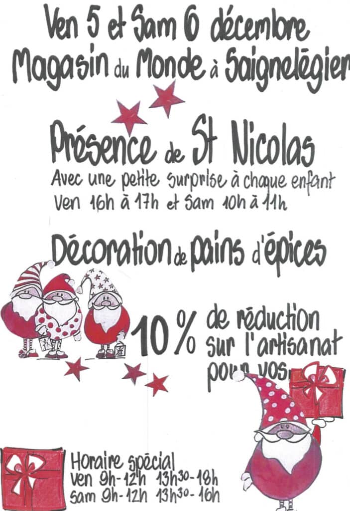 Affiche week-end spécial Noël 2025 Magasin du Monde de Saignelégier