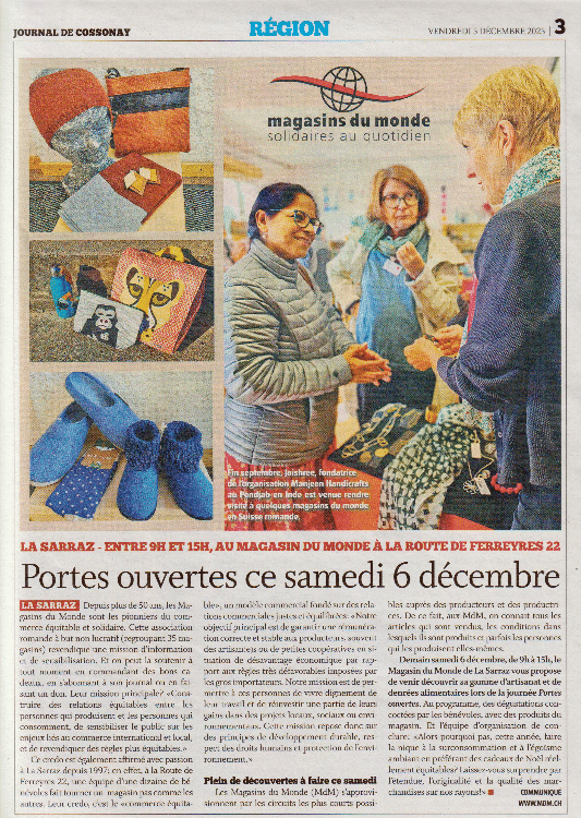 Journal de Cossonay, article sur la visite de Jaishree