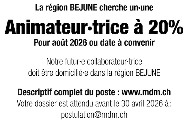 Encart annonce poste animation Association romande des Magasins du Monde