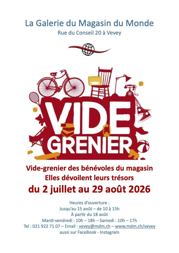 Affiche du vide-grenier été 2026 Magasin du monde de Vevey